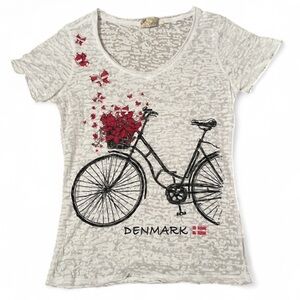 Memories Denmark Bicycle V-Neck Burnout Shirt White